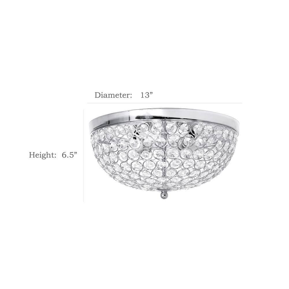 Elegant Designs Elipse Crystal 13" Modern Metal 2 Light Bowl Shaped Ceiling Flush Mount Fixture, Chrome