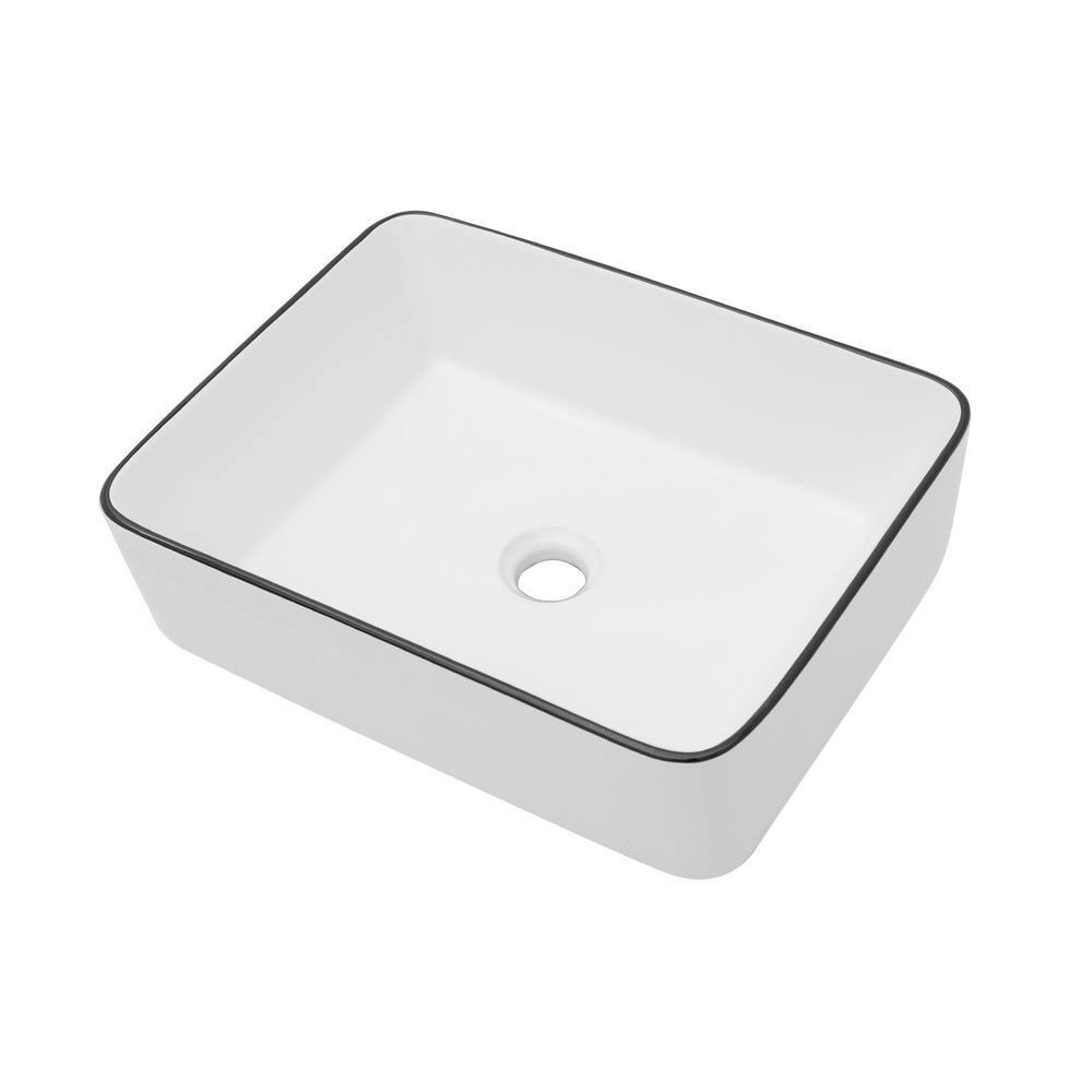19 x 15 White Ceramic Rectangular Vessel Bathroom Sink