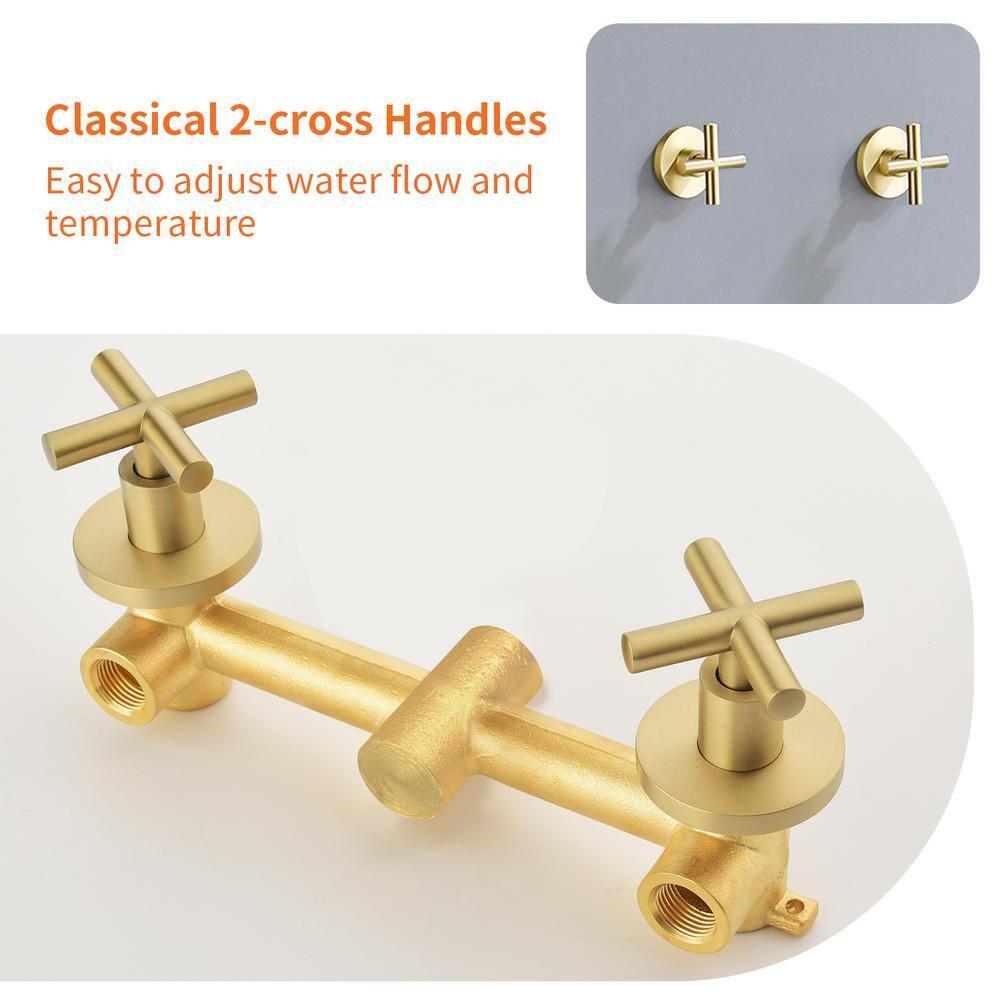 2 Handle Shower Faucet Shower System Complete 2 in 1 Shower Combo Set with Handheld Showerhead Shower Trim Kit Wall Mounted Shower Fixtures Brushed Gold