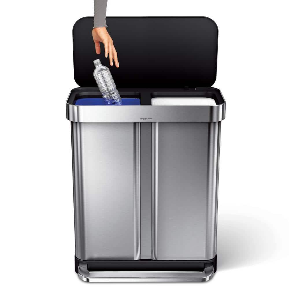 Simplehuman 58L / 15.3 Gallon Hands-Free Dual Compartment Recycling Kitchen Step Trash Can with Lid