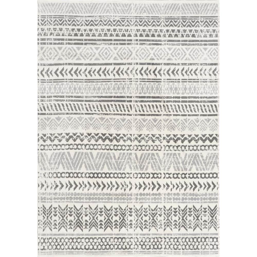 Nuloom Chloe Geometric 5x8 Indoor Area Rug for Living Room Bedroom Dining Room Kitchen, Light Grey/Ivory