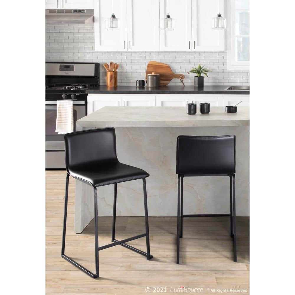 Set of 2 26" Mara Contemporary Counter Height Barstools Black - LumiSource: Faux Leather, Metal Base, Built-in Footrest