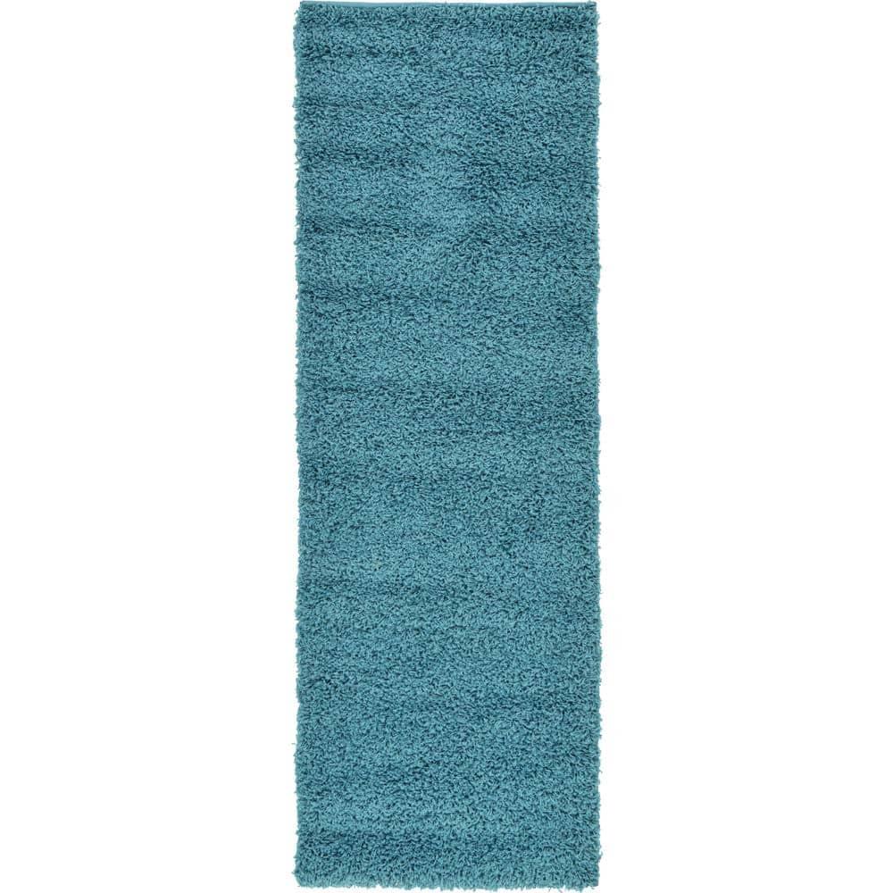Unique Loom 2' 2 x 6' 7 Solid Shag Deep Aqua Blue Area Rug