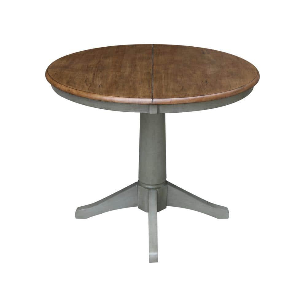 International Concepts 36" Round Top Pedestal Table With 12" Leaf - Dining Height - Distressed Hickory/Stone