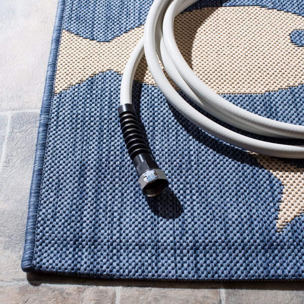 Courtyard CY6012 Power Loomed Indoor/Outdoor Area Rug - Blue/Beige - 5'3"x5'3" - Safavieh.