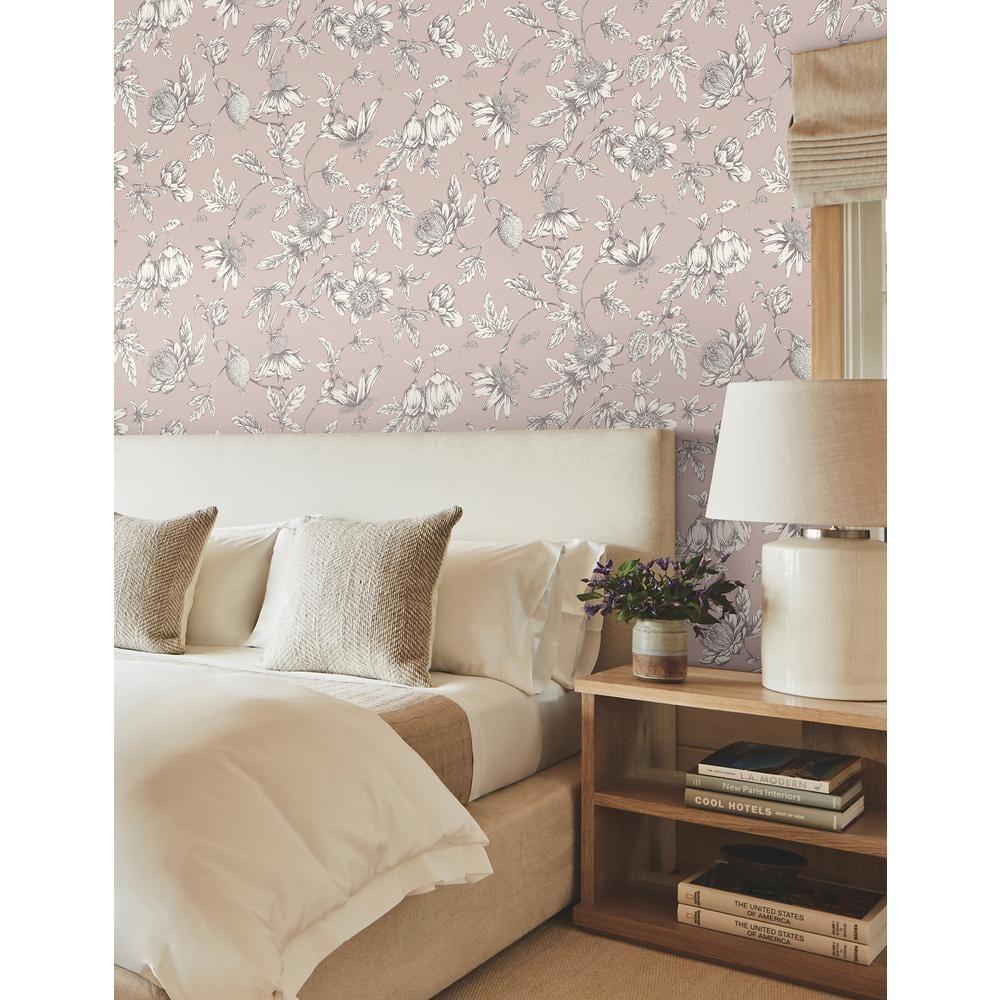 Passion Flower Toile Floral Wallpaper