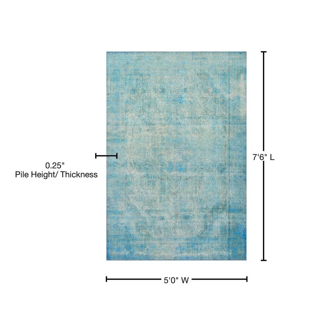 Loloi II Loren Collection LQ-08 Aqua Oriental Area Rug 5'-0" x 7'-6"