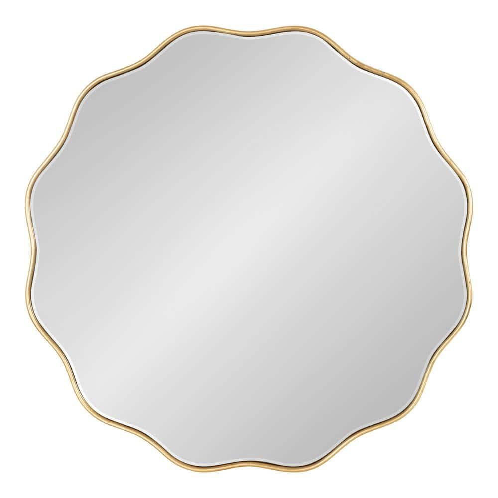 Kate & Laurel All Things Decor 26"x26" Viona Round Scalloped Mirror Gold: Modern Style, No Assembly, Wall Mounted
