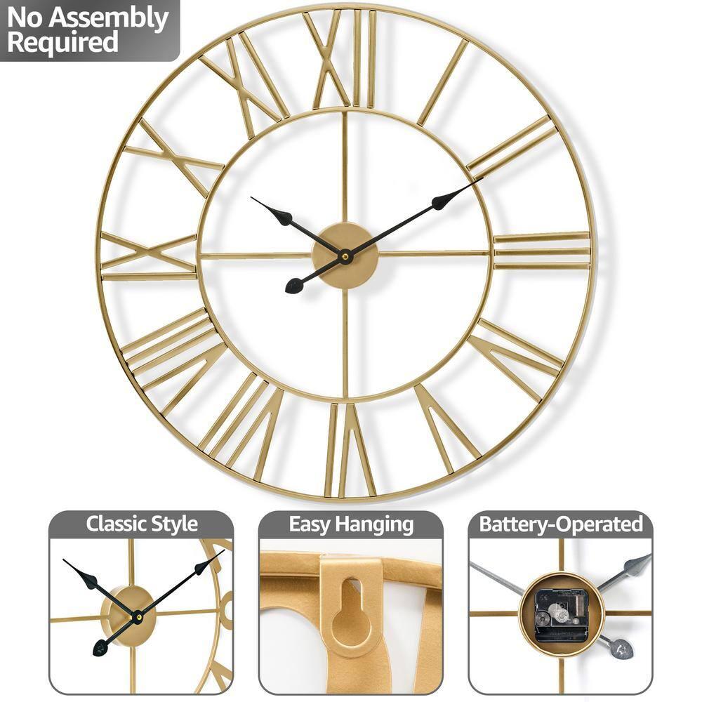 GGI International Large Decorative Wall Clock 16" - Roman Numeral Modern Home Decor Gold