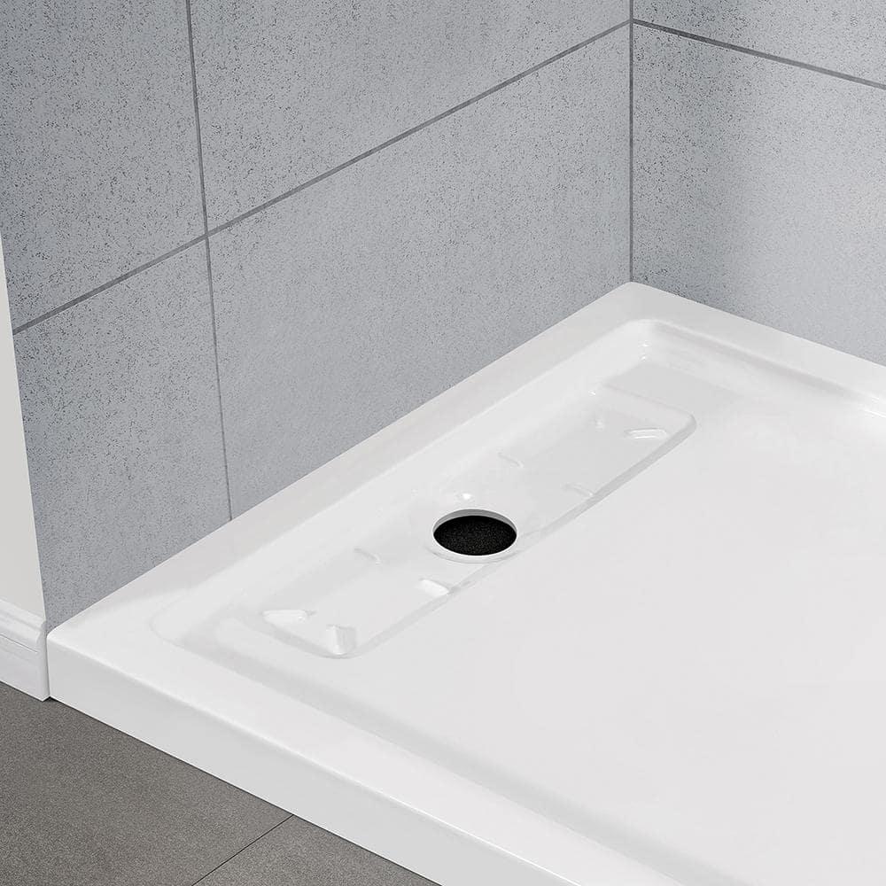 OVE Decors 72" x 36" Rectangle Shower Base Pan, White Acrylic, Hidden Side Drain, Reversible Design