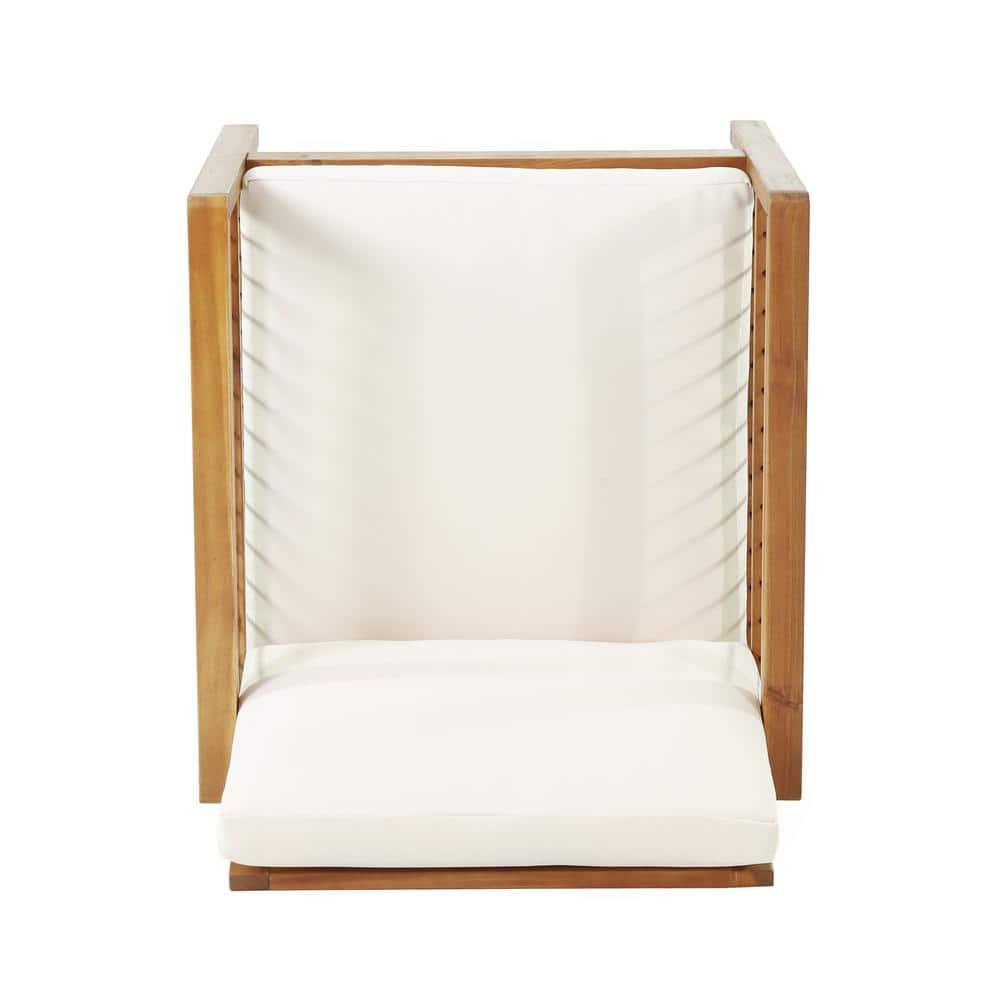 Noble House Bennion with Cushion Acacia Wood Outdoor Lounge Chair - Set of 2, Beige and Teak