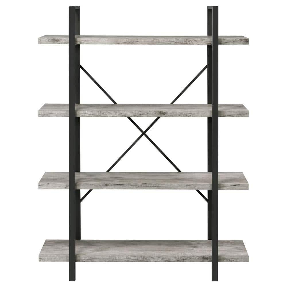 55" Cole 4 Shelf Bookcase with Frame Gray Driftwood/Gunmetal - Coaster