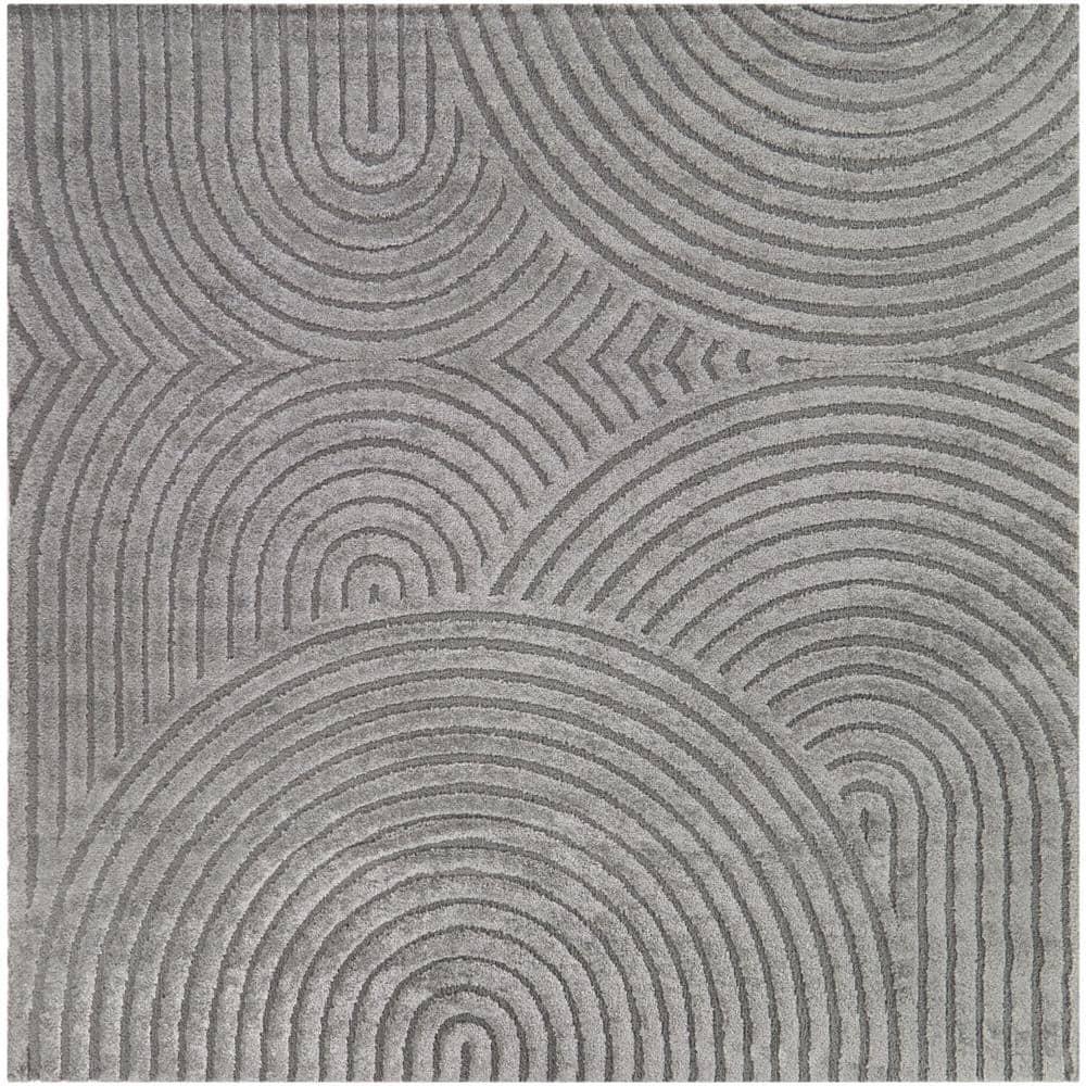 Gray 78'' Square Synthetic Easy Care Area Rug