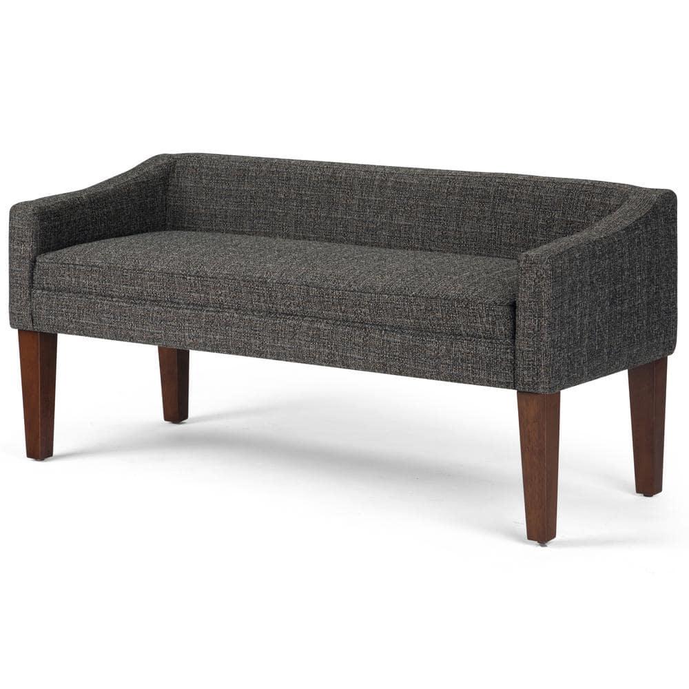 Simpli Home Parris 50"W Upholstered Contemporary Fabric Entryway Bench with Low-Profile Back and Swooped Arms