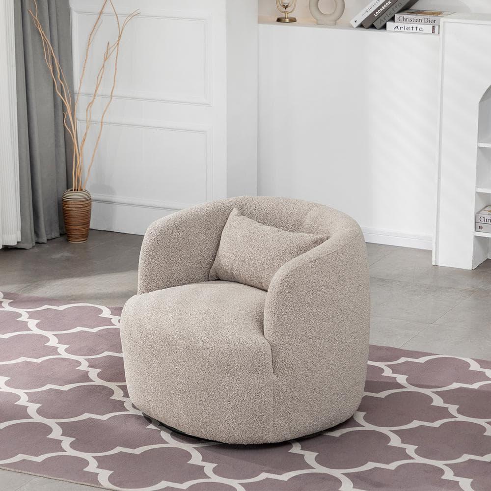 Boucle Upholstered Swivel Armchair Taupe - Kinwell: Pine Frame, 360° Metal Base, 300 lbs Capacity