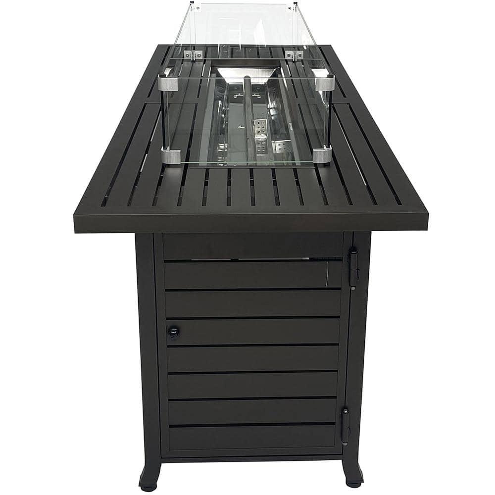56 in. x 21 in. Rectangular Fire Table with Glass Wind Guard, Cover and Table Lid in Bronze