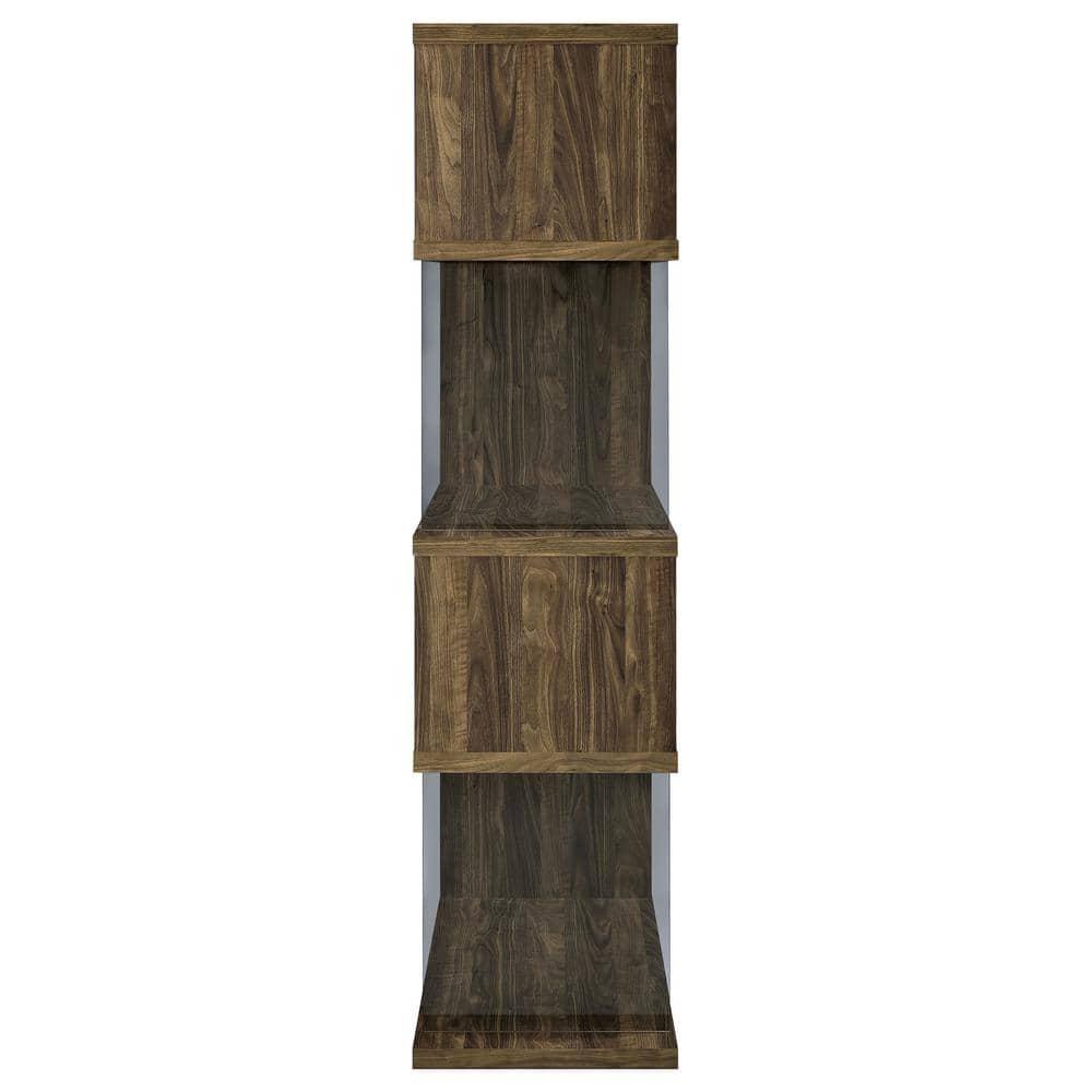 63" Emelle 4 Shelf Zig Zag Bookcase with Glass Panels Walnut - Coaster: Modern Laminated Storage Display