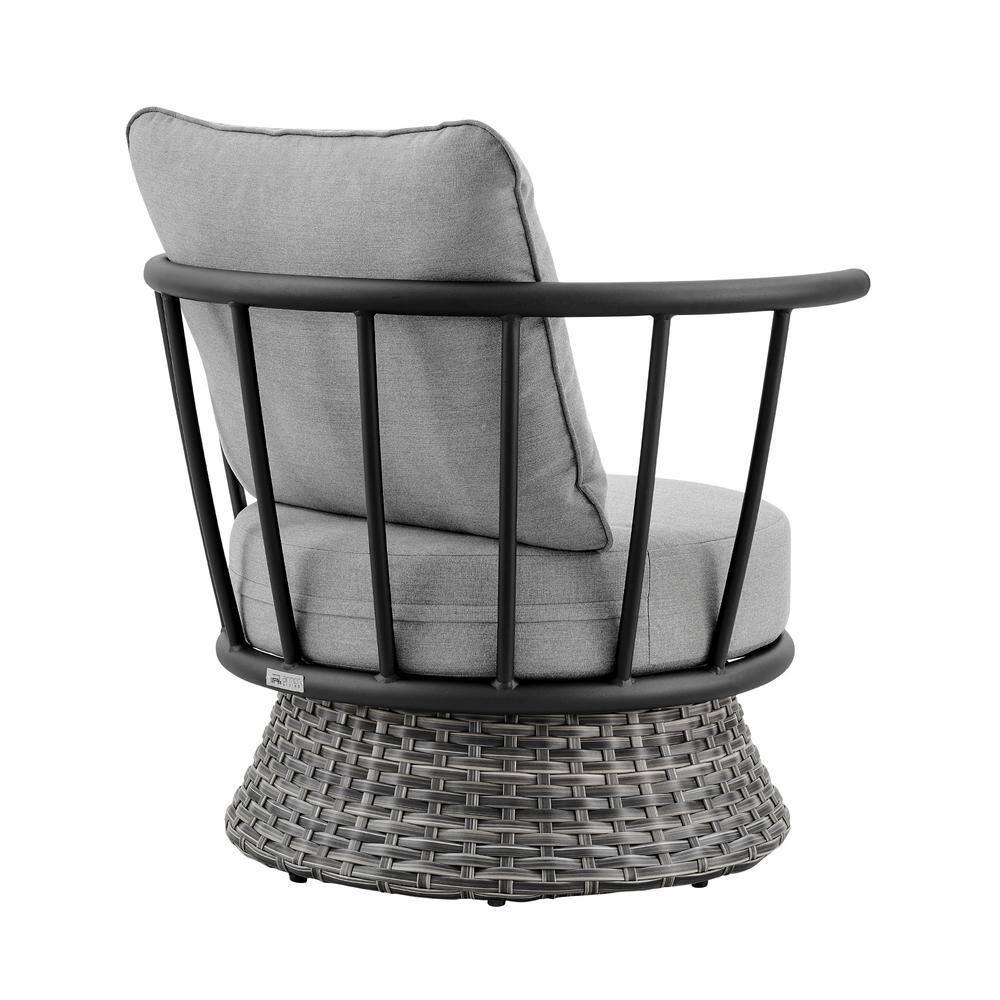 Armen Living Giotto Wicker And Aluminum Outdoor Chair In Black And Dark Gray
