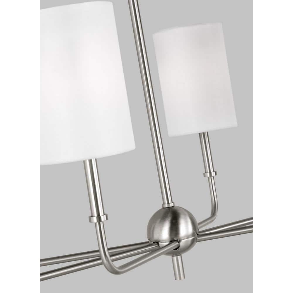 Brushed Nickel 6-Light Linear Chandelier with White Linen Shades