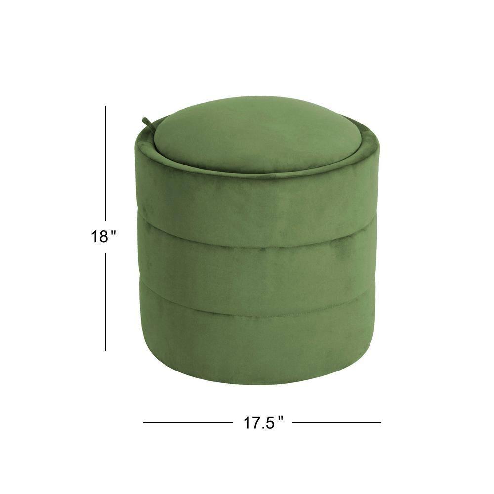 Storage Round Ottoman Green Velvet - HomePop: Upholstered Footstool, No Assembly, Polyester