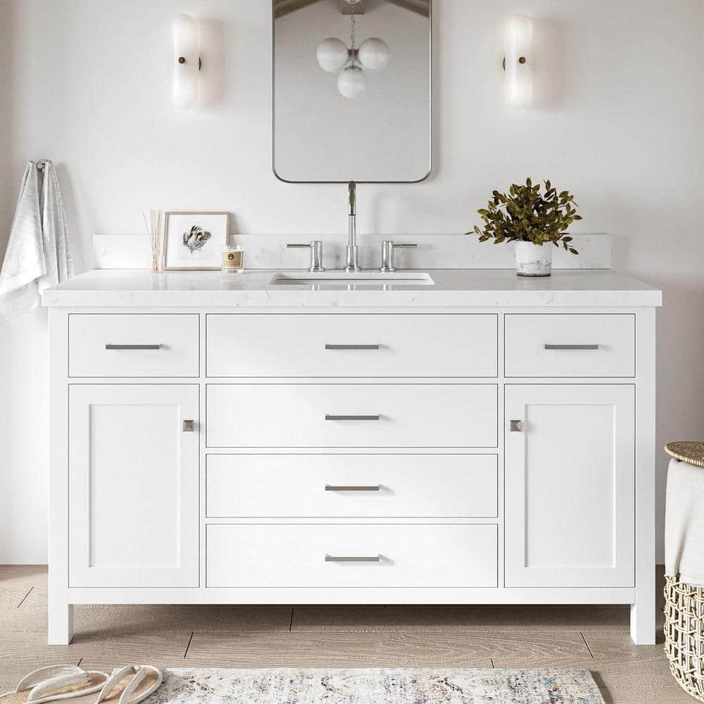 Ariel H060scqrvo Bristol 60" Free Standing Single Basin Vanity Set - White