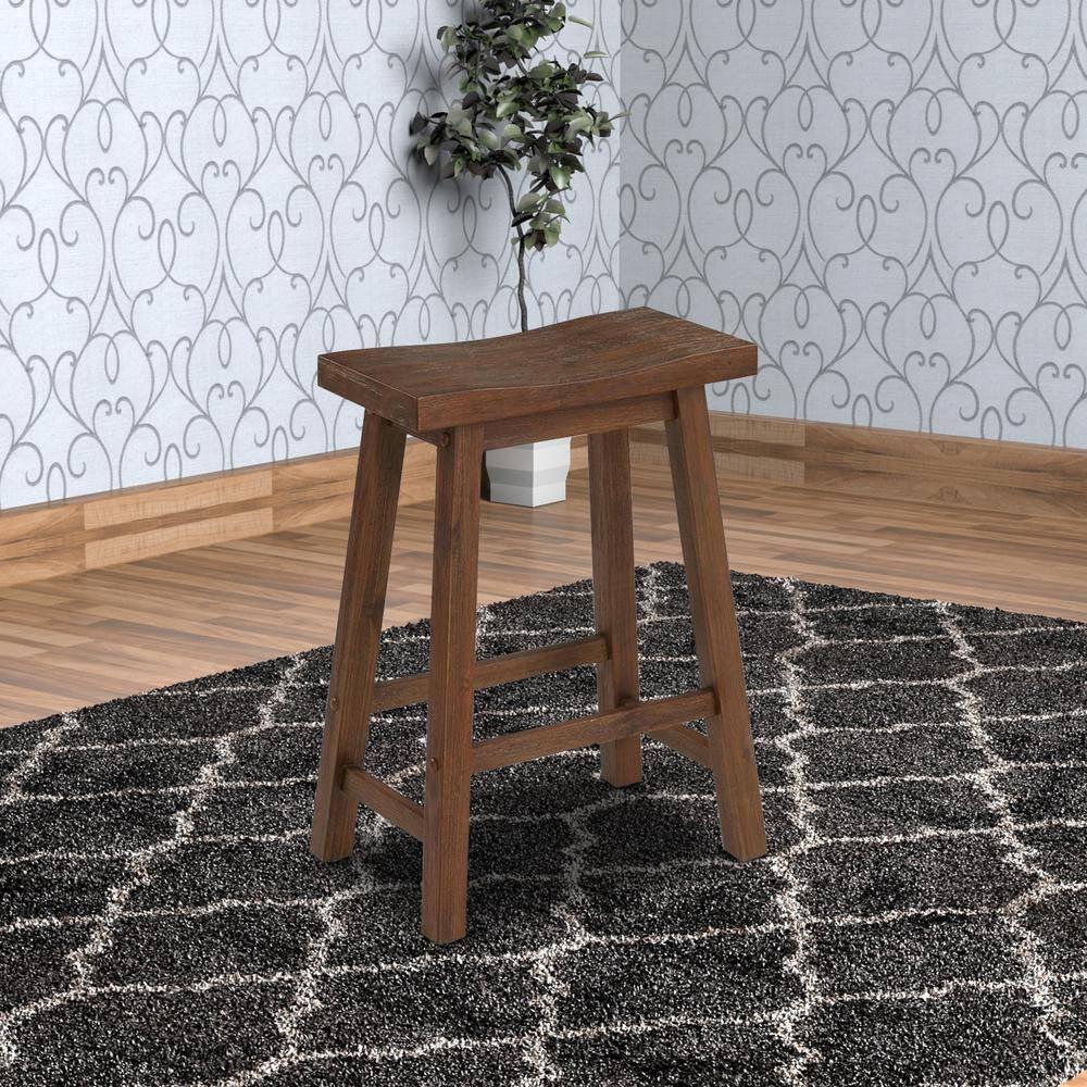 Benjara Saddle Design Wooden Counter Stool with Grain Details, Brown
