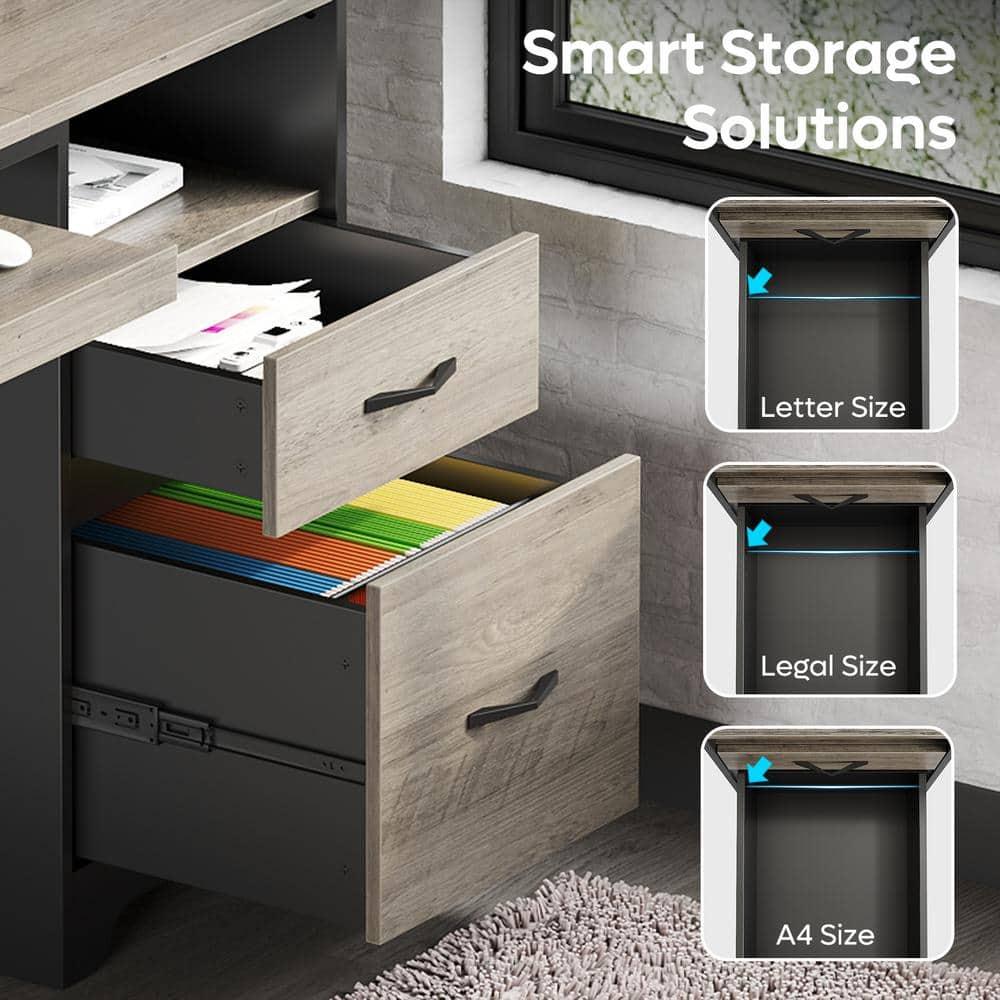 Bestier 48” Office Desk with Drawers, Computer Writing Desk with Keyboard Tray & 2 Hooks for Home Office, Gray