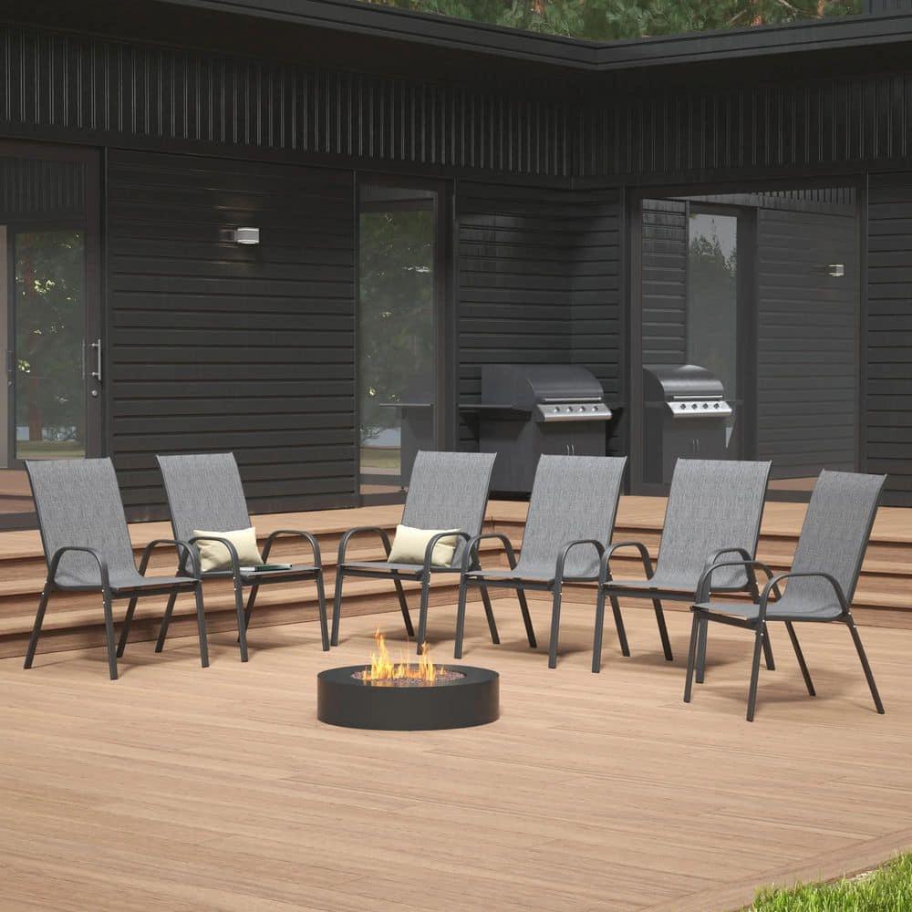 Vitarpatio Outdoor Patio Dining Chairs Set of 6, Stackable Patio Chair Metal Textilene Armchairs