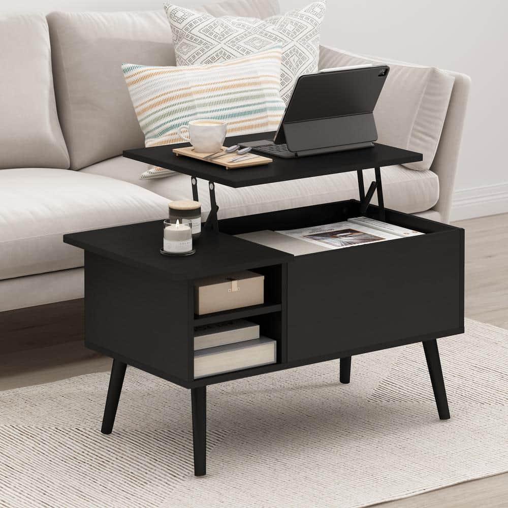 Furinno 35.2" Lift Top Coffee Table Multifunctional Accent Table w/Hidden Compartment and Side Open Storage Shelf Living Room Furniture,Americano