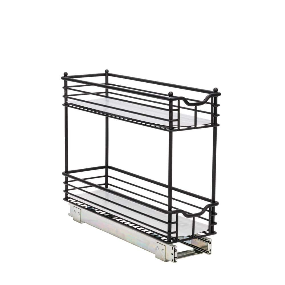Glidez Multipurpose Paint-Finished Steel Pull-Out/Slide-Out  Storage Organizer with Plastic Liners for Under Cabinet Use - 2-Tier Design - Black
