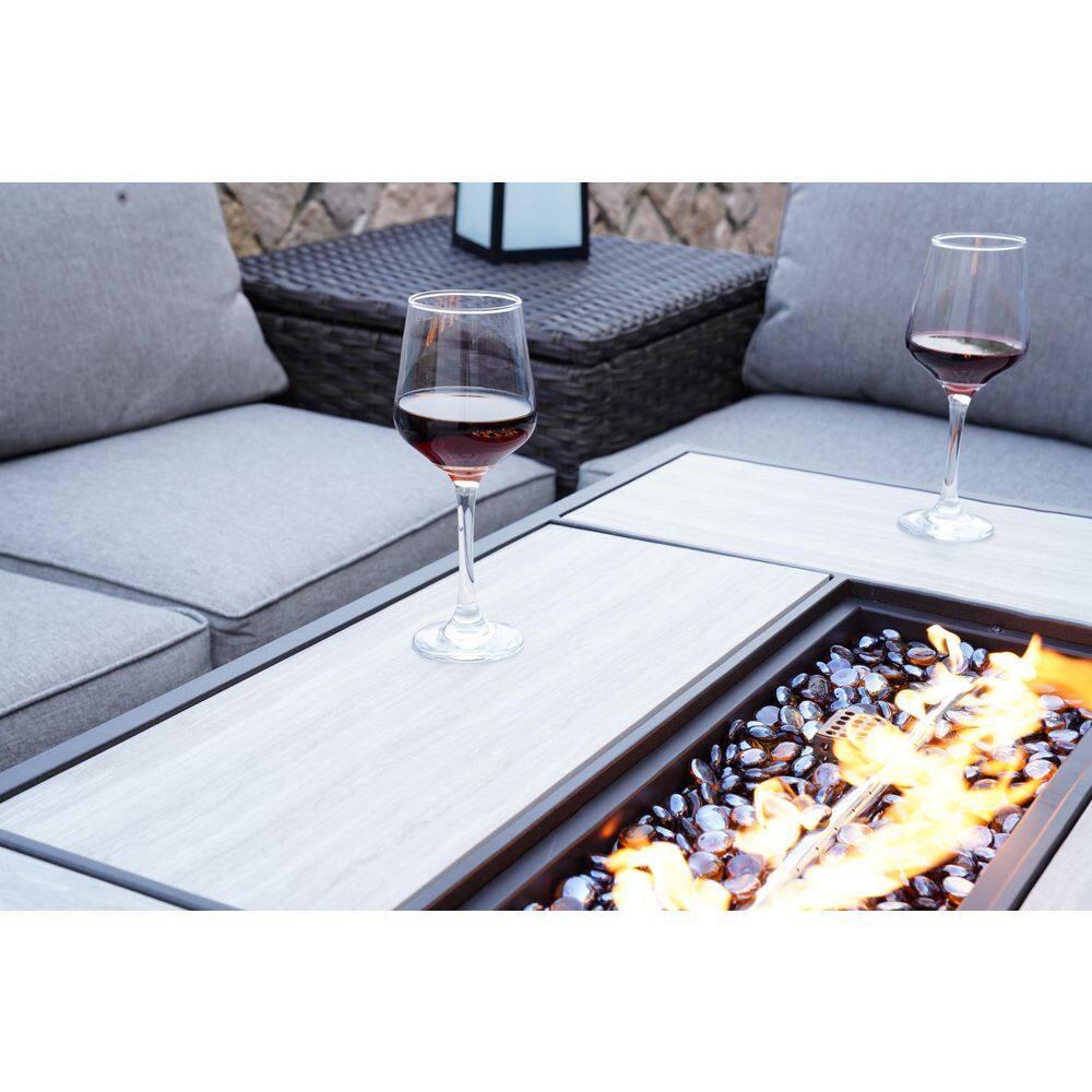 olilawn Olilawn Outdoor 43-Inch CSA Safety Approved Gas Fire Pit Table 50000 BTU Rectangle Propane Fire Pit with Ceramic Tile Top and Wicker Base