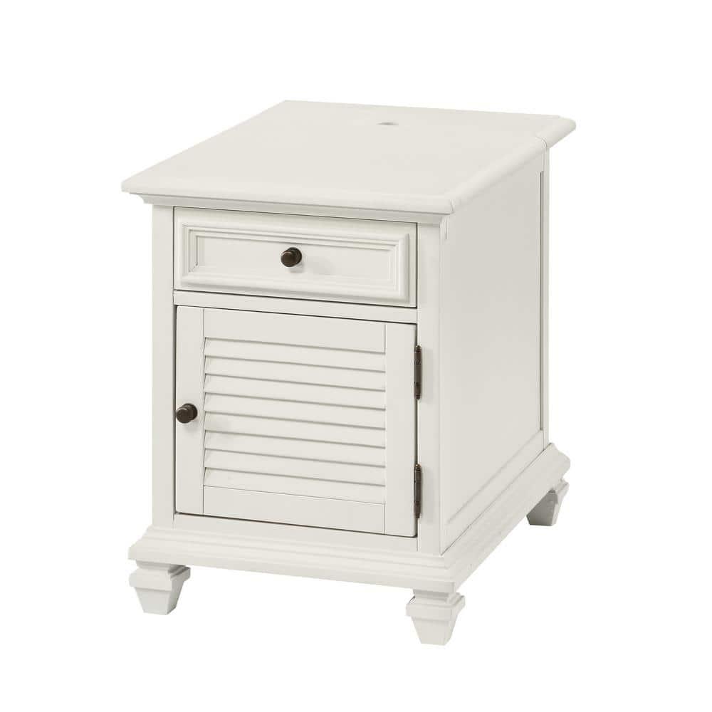 Charlestown Storage End Table with USB White - Steve Silver Co.: Cottage Style, Louvered Door Cabinet, Power Strip
