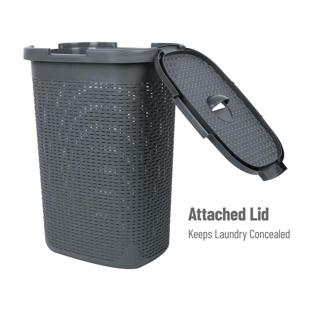 Mind Reader Mind Reader 60L Slim Laundry Hamper, Clothes Basket, Lid, Wicker Style, Plastic