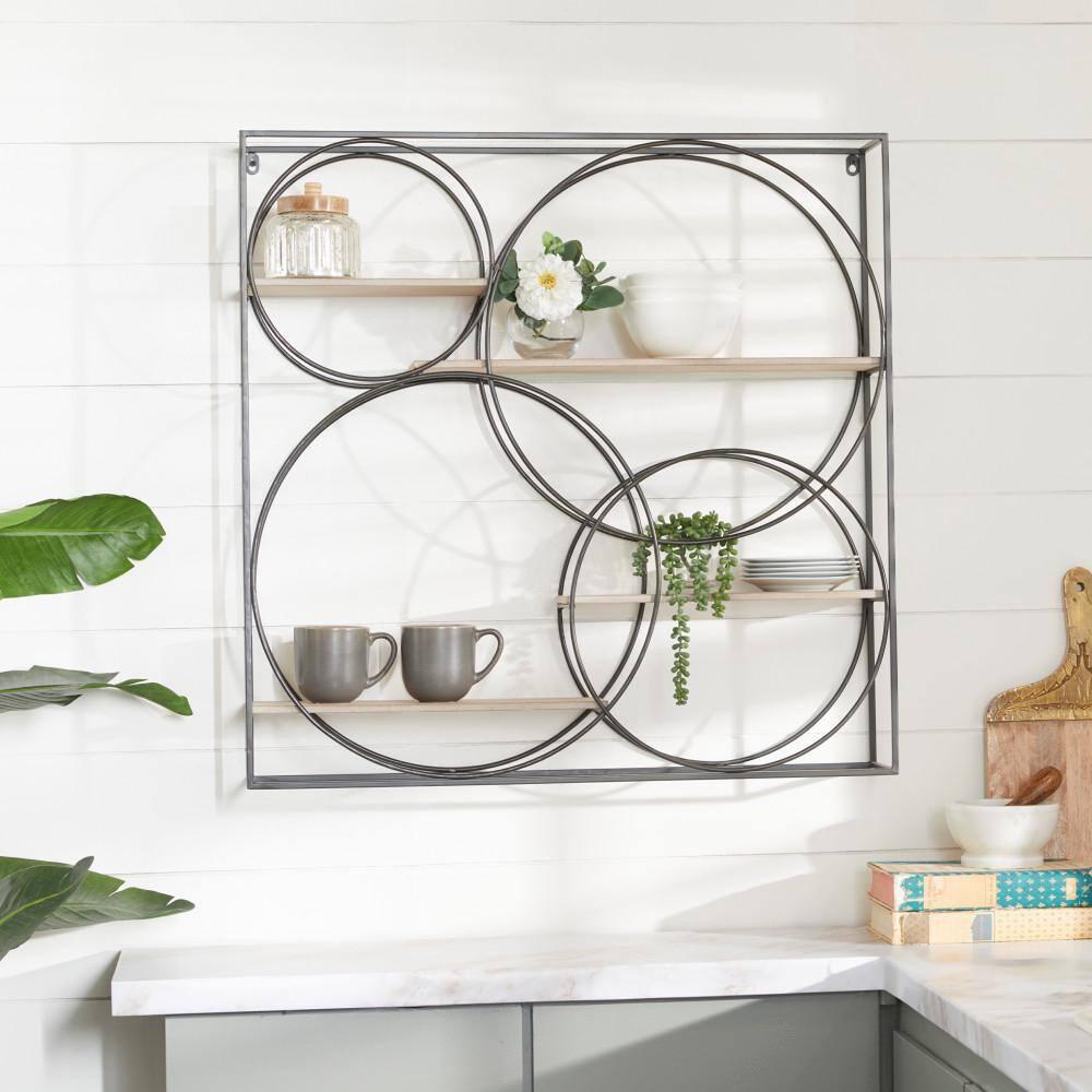 DecMode 32" x 7" 4-Tier Gray Wall Shelf