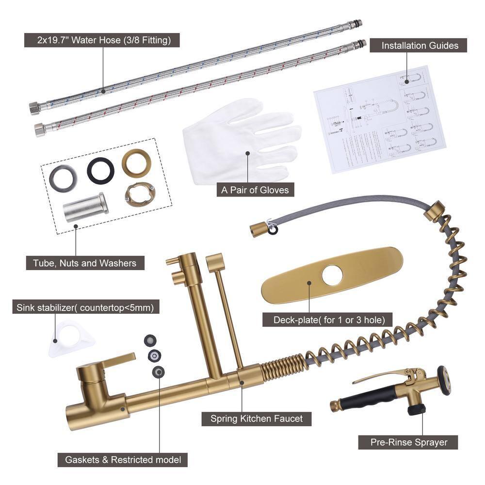 Spring Pull Down Single Handle Kitchen Faucet with Deck Plate and Handles