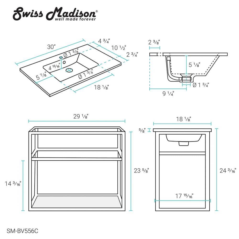 Pierre 30 Single, Open Shelf, Metal Frame Bathroom Vanity