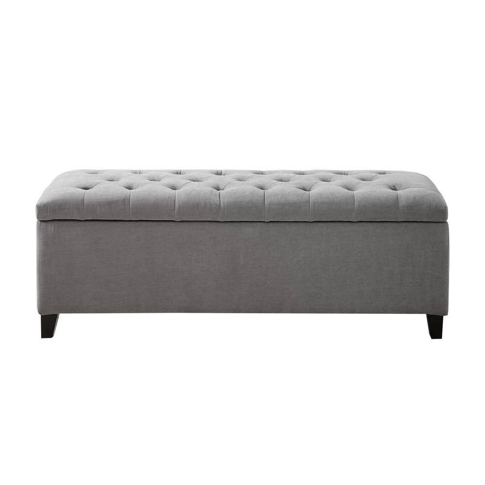 Selah Tufted Top Storage Bench - Gray: Upholstered Ottoman with Wood Legs, Polyester, Spot Clean