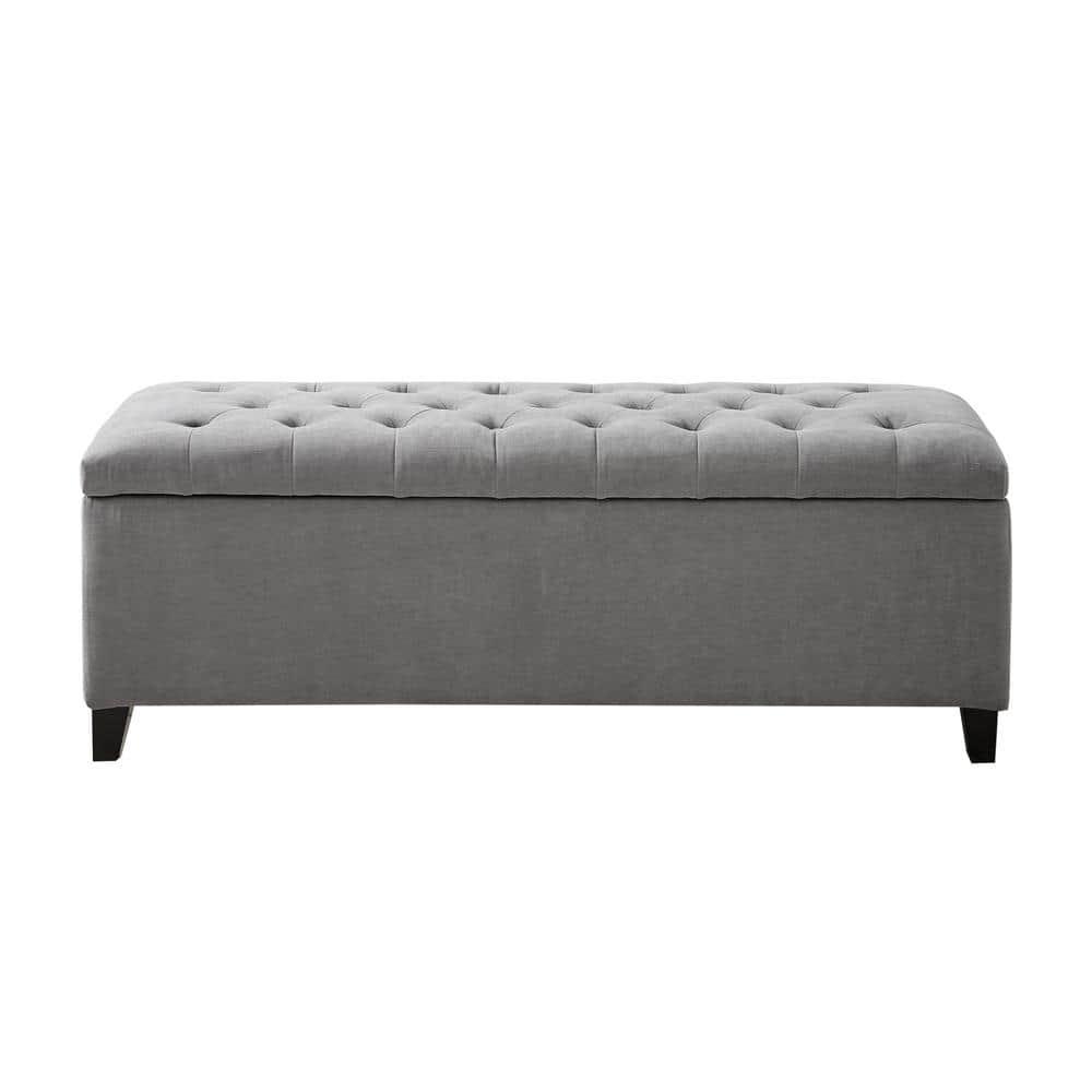 Selah Tufted Top Storage Bench - Gray: Upholstered Ottoman with Wood Legs, Polyester, Spot Clean