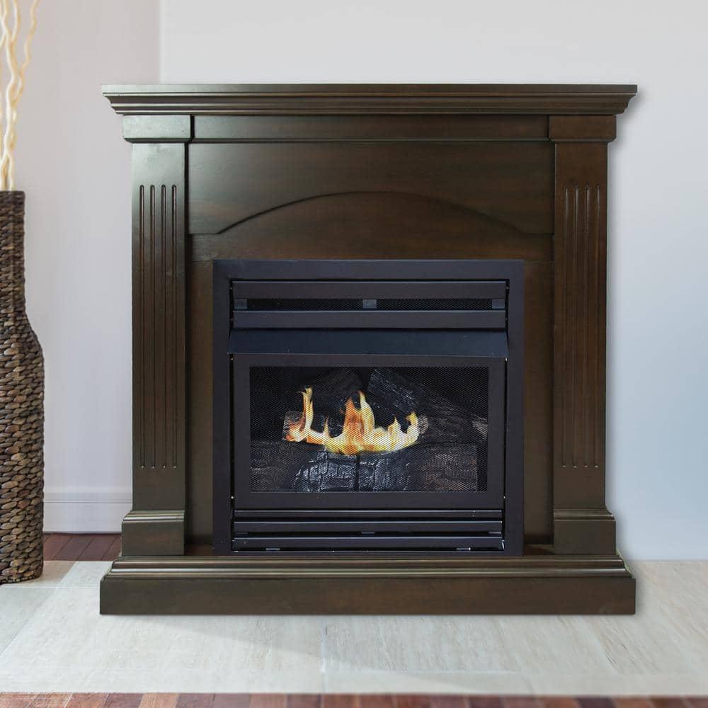 Pleasant Hearth 36 in. Natural Gas Compact Freestanding Tobacco Vent Free Fireplace 20,000 BTU