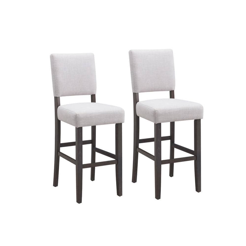 Leick Home 10087-BBHG Upholstered Back Bar Height Stool with Wood Base, Set of 2, for Elevated Kitchen Counters, High Top Tables, and Bars, Blackbean and Heather Gray