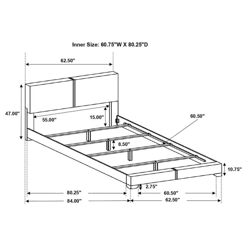 Queen Upholstered Platform Bed, Dark Brown