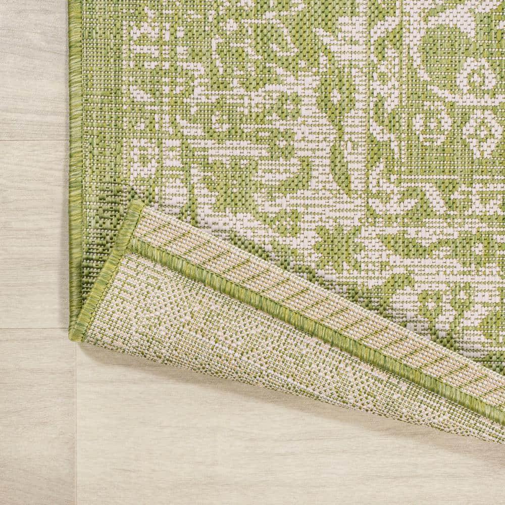 4' x 6' Tela Bohemian Styled Textured Weave Floral Indoor/Outdoor Area Rug, Green/Cream - JONATHAN Y