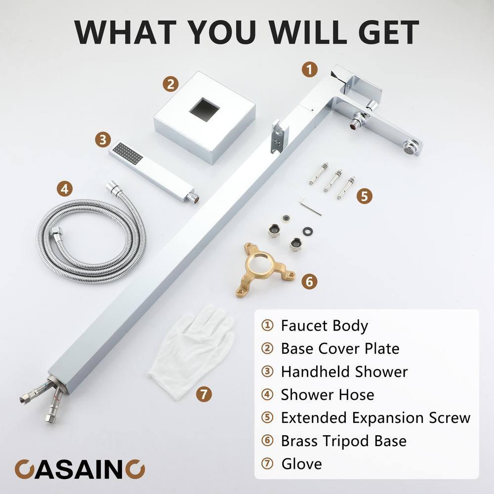 1-Handle Floor Mount Freestanding Tub Faucet with Handheld Shower in Chrome Plated