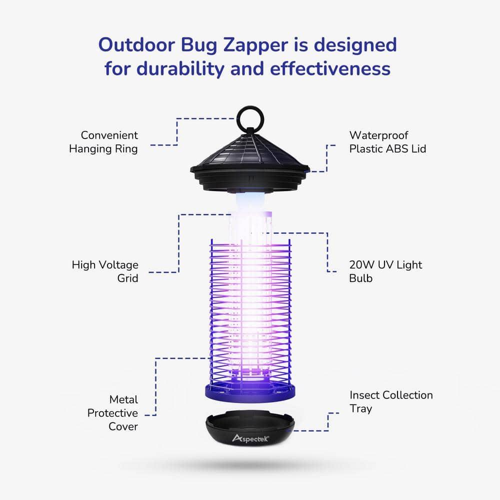 Aspectek 20W Electric Light Bug Zapper and UV Light Fly Killer with Replacement Bulbs for Insects