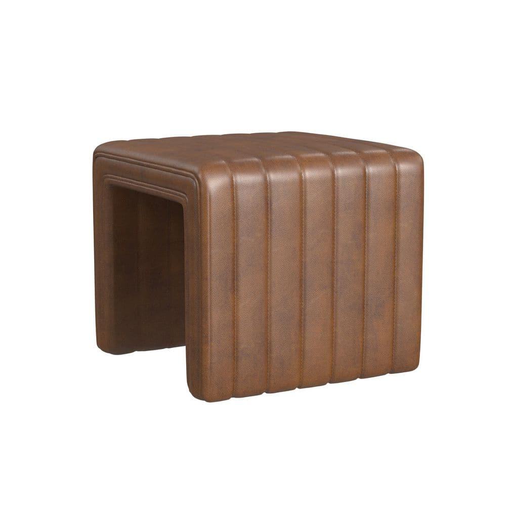 Modern Channel Ottoman Brown - HomePop: Faux Leather, Tufted, No Assembly Required