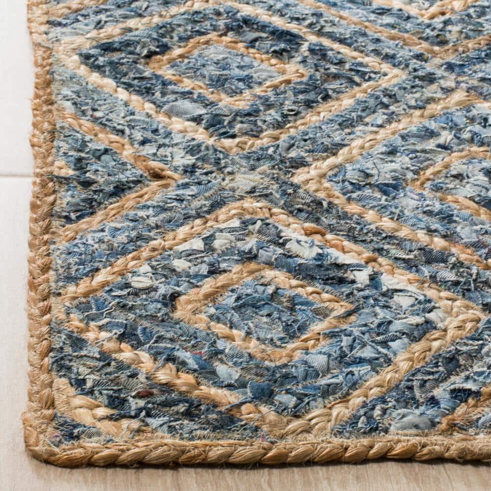 Cape Cod CAP354 Woven Indoor Area Rug - Natural/Blue - 4'x4' - Safavieh