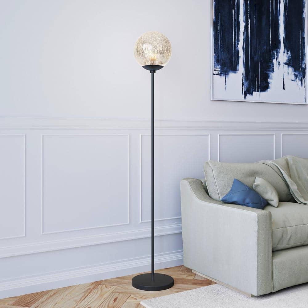 Evelyn&Zoe Oula 66" Tall Floor Lamp with Glass Shade, Blackened Bronze/Mercury Glass