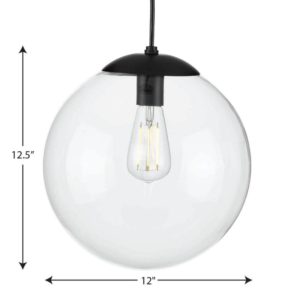 Progress Lighting Atwell 1-Light Glass Globe Brushed Nickel Modern Pendant Light, Steel, Matte Black, Clear Glass Globe Shade