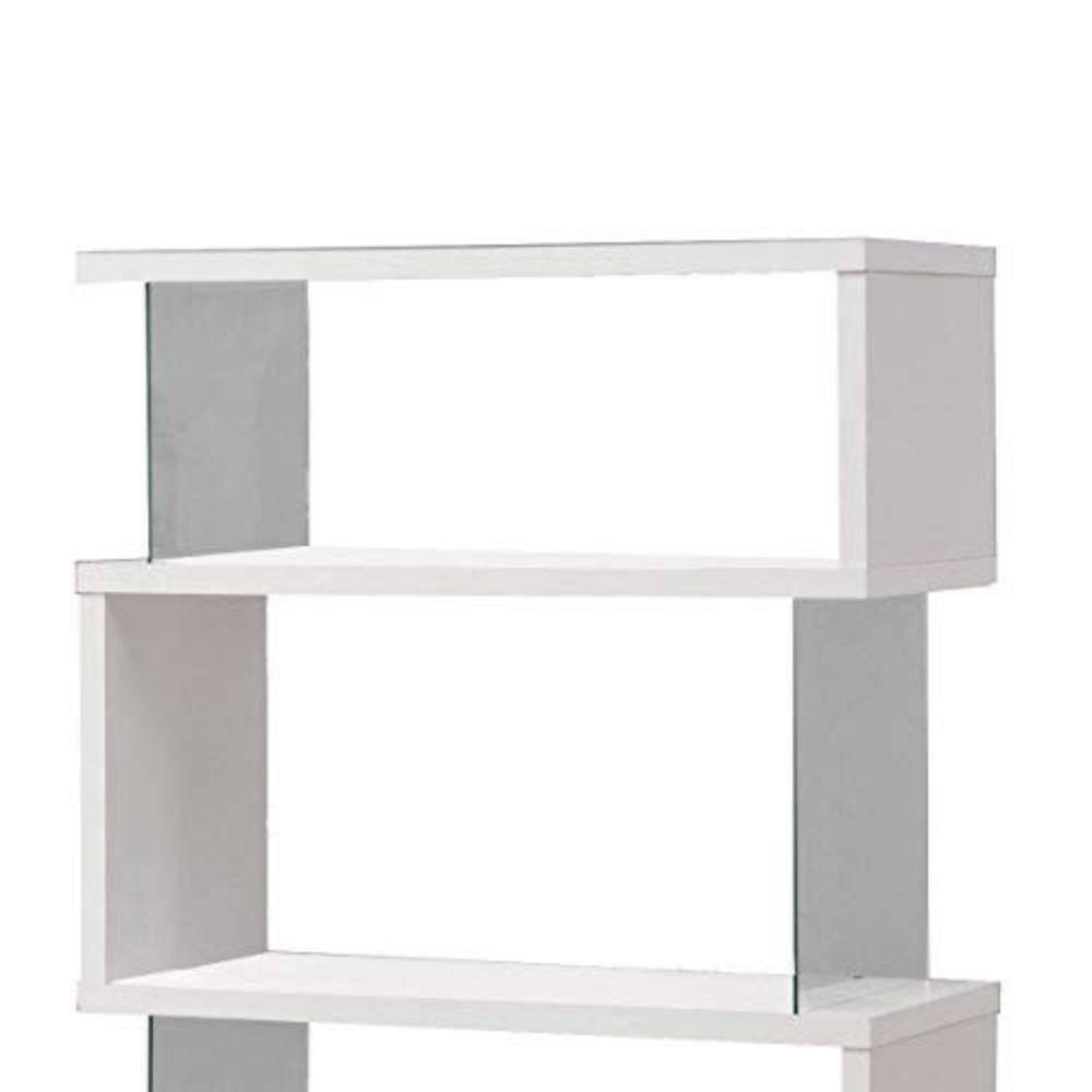 Benzara 3-Shelf Wood Bookcase with Tempered Glass Sides in Glossy White