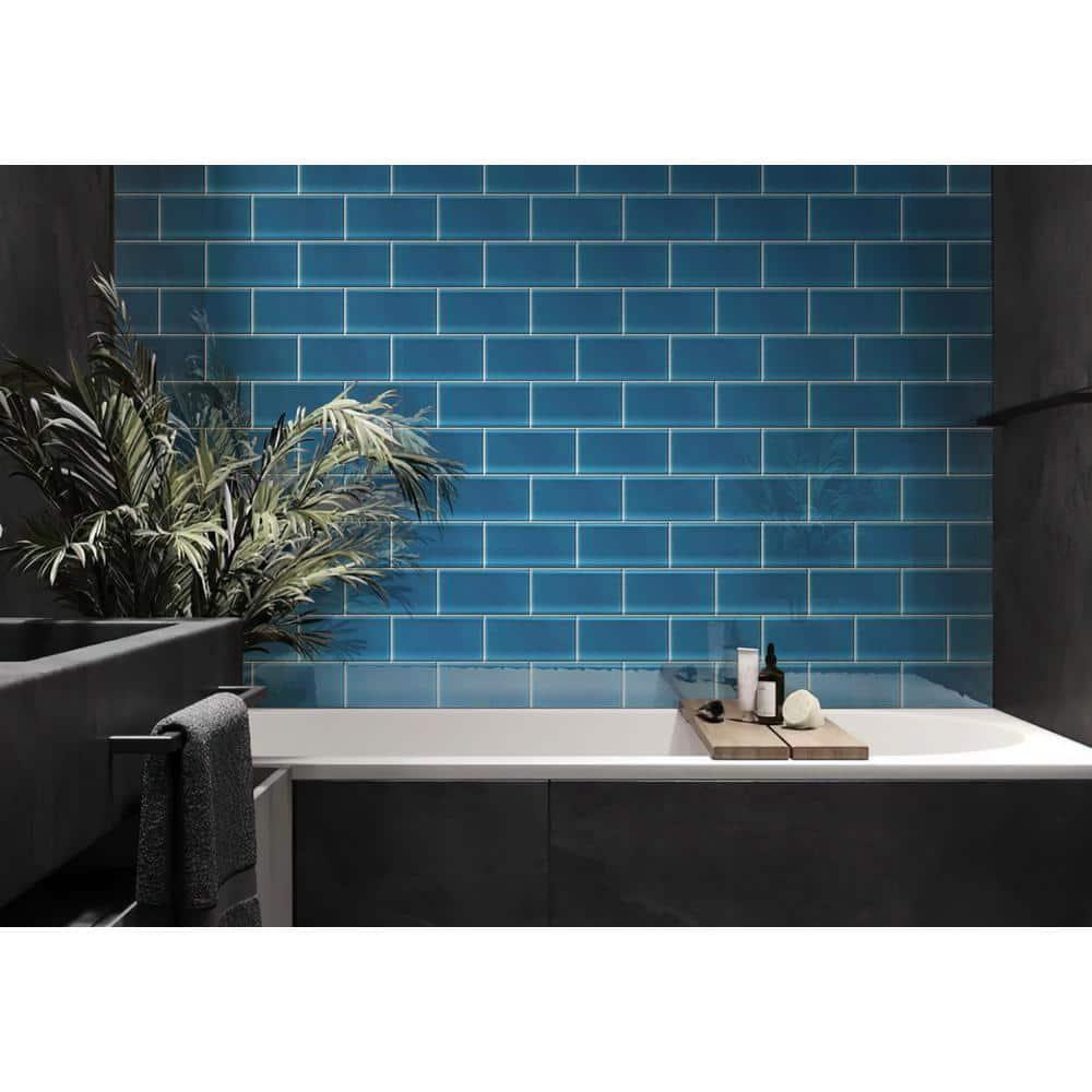 Apollo Tile 40 Pack 3-in x 6-in Blue Rectangular Subway Glossy Finished Glass Mosaic Wall Tile (5 Sq ft/case)
